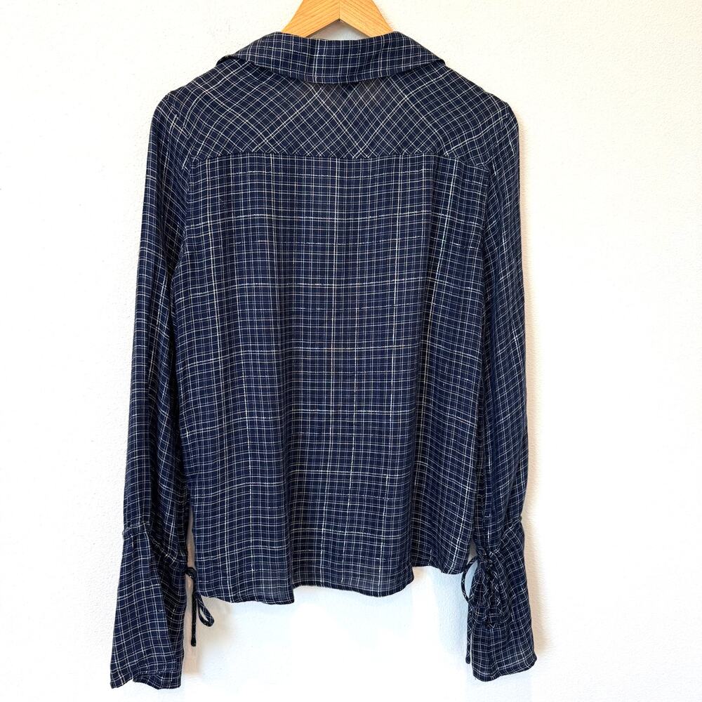 PAIGE Calissa Navy Plaid Flannel Peacoat Gunmetal Jimmy Check Top Medium - Picture 2 of 12